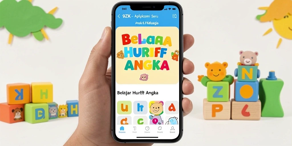 Antarmuka aplikasi 9ZK untuk belajar huruf dan angka.