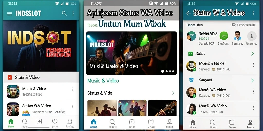 Antarmuka aplikasi INDSLOT menampilkan berbagai pilihan video Status WA.