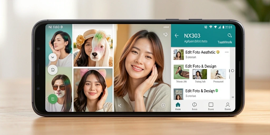 Tampilan antarmuka pengguna NX303 saat mengedit foto aesthetic.