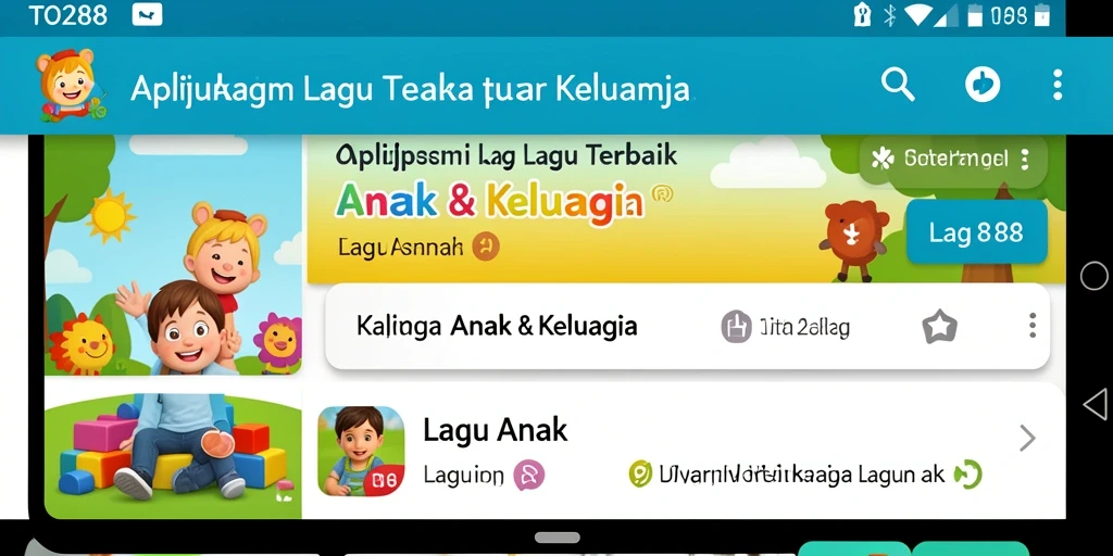Antarmuka aplikasi TO288 dengan berbagai lagu anak yang ceria.